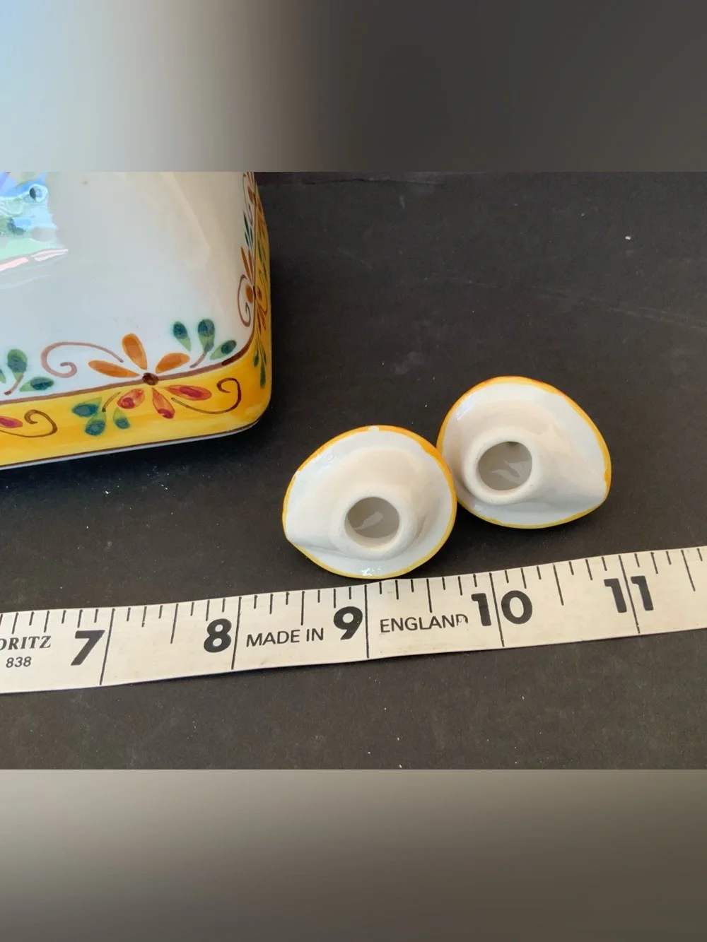 Handpainted Ceramic Oil & Vinegar Cruets Set with base tray, Portugal